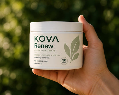 KOVA Renew lifestyle morning ritual — one scoop clean daily greens