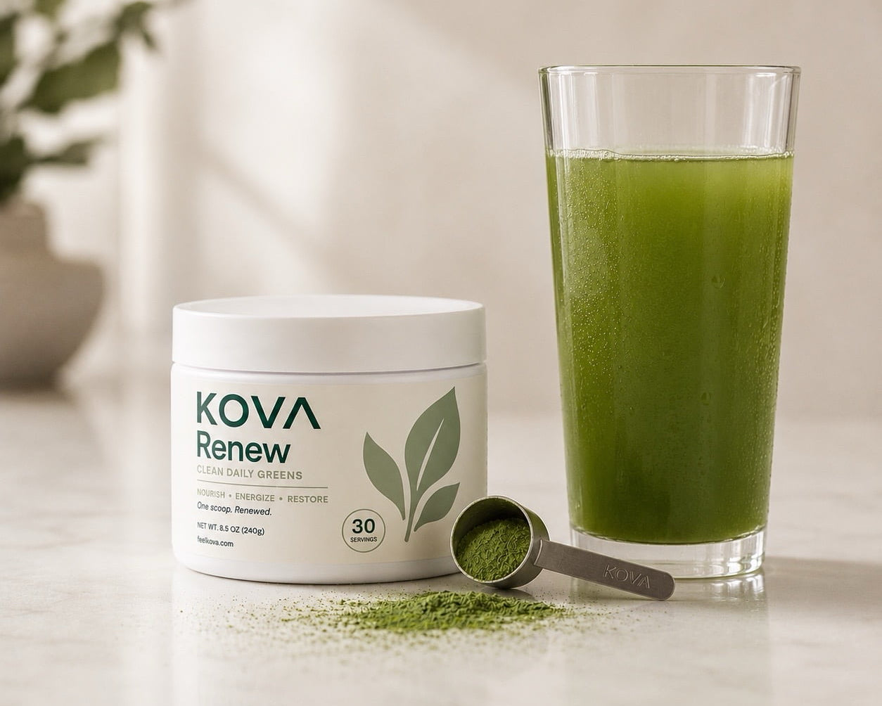 KOVA Renew clean daily greens powder — caffeine free made in USA