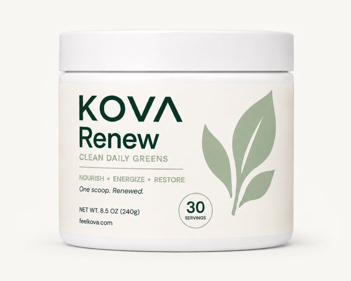 KOVA Renew clean daily greens powder tub — 22 clean plant based ingredients