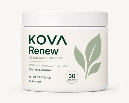 KOVA Renew clean daily greens powder tub — 22 clean plant based ingredients